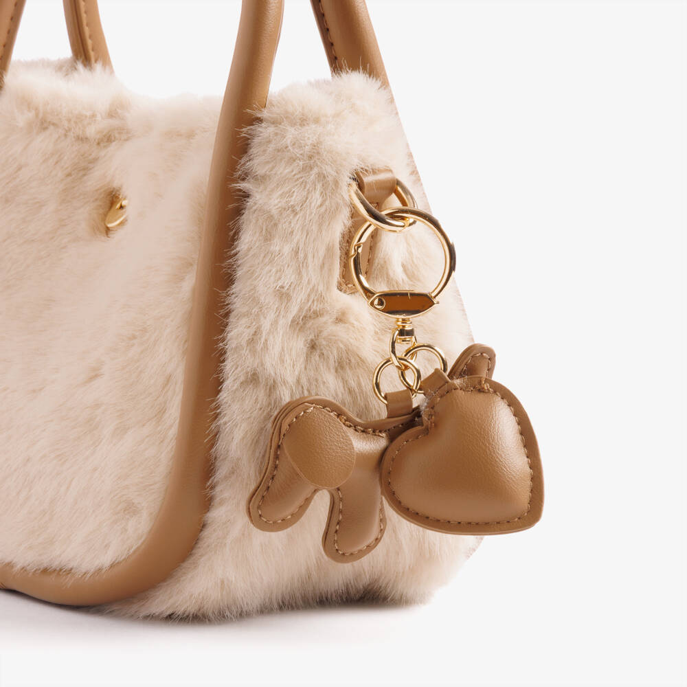 Mayoral-Girls Beige Faux Fur Handbag (18cm) | Childrensalon