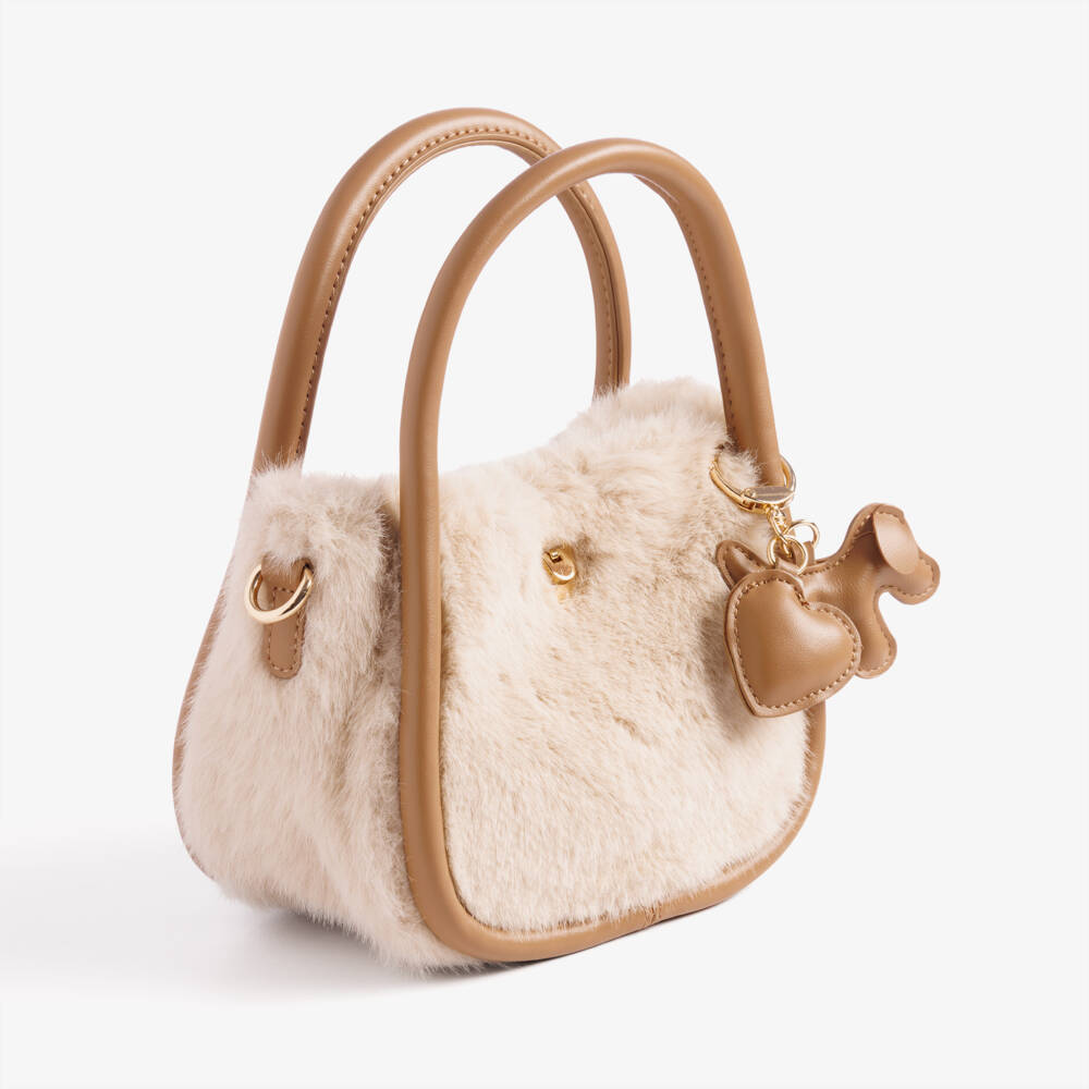 Mayoral-Girls Beige Faux Fur Handbag (18cm) | Childrensalon