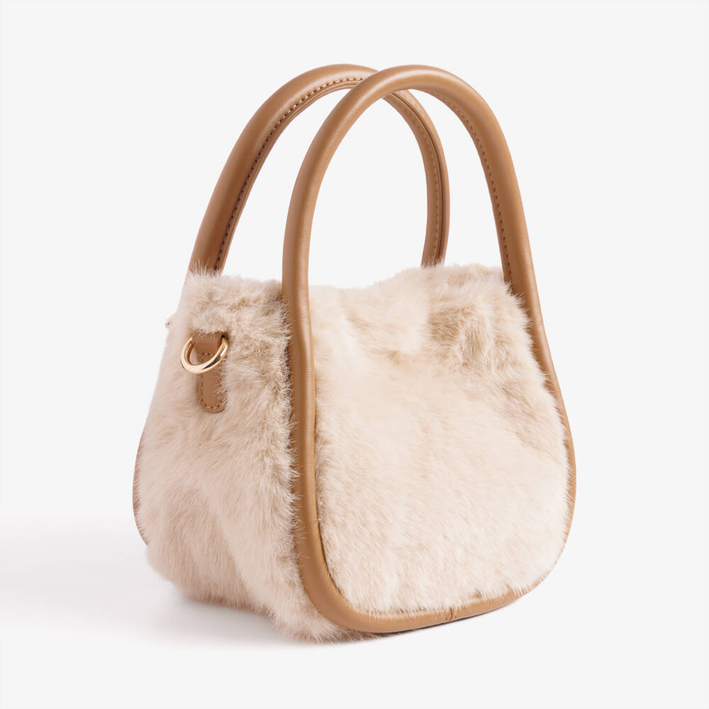 Mayoral-Girls Beige Faux Fur Handbag (18cm) | Childrensalon