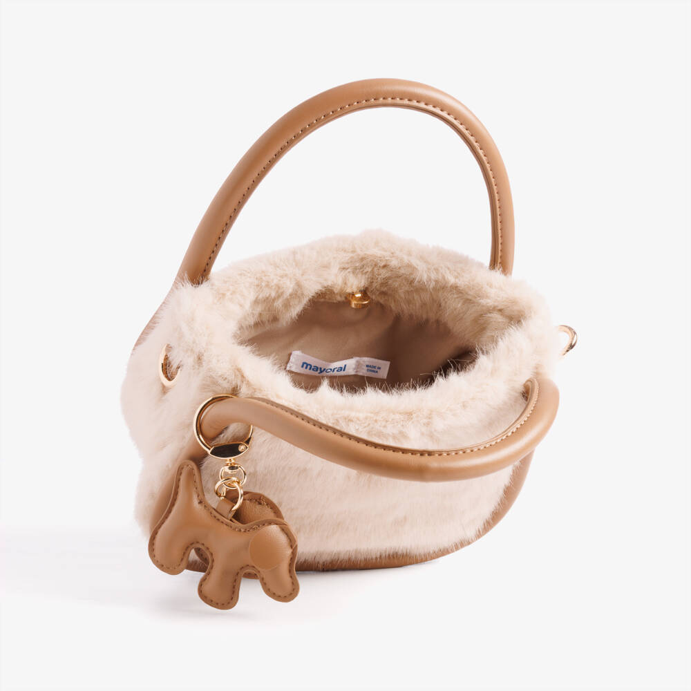 Mayoral-Girls Beige Faux Fur Handbag (18cm) | Childrensalon