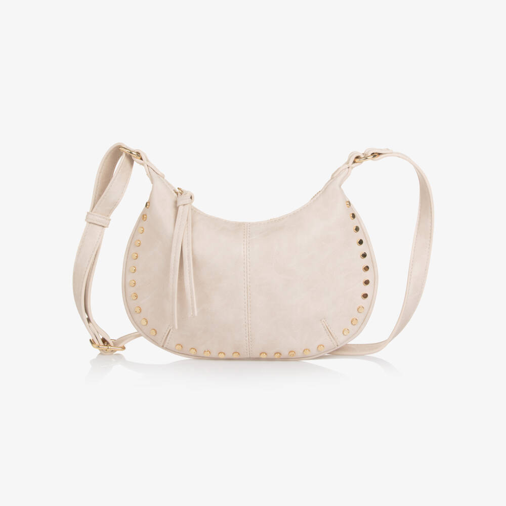 Mayoral-Girls Beige Faux Leather Shoulder Bag with Gold Studs (25cm) | Childrensalon