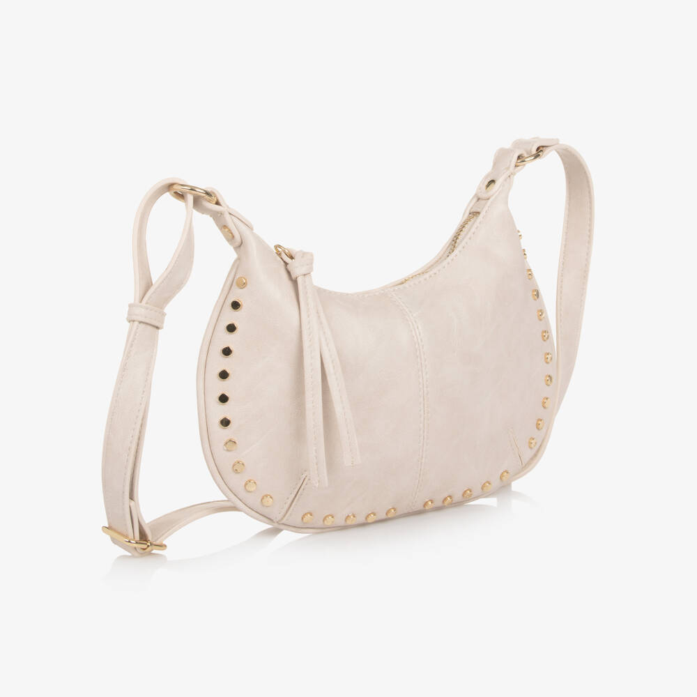 Mayoral-Girls Beige Faux Leather Shoulder Bag with Gold Studs (25cm) | Childrensalon