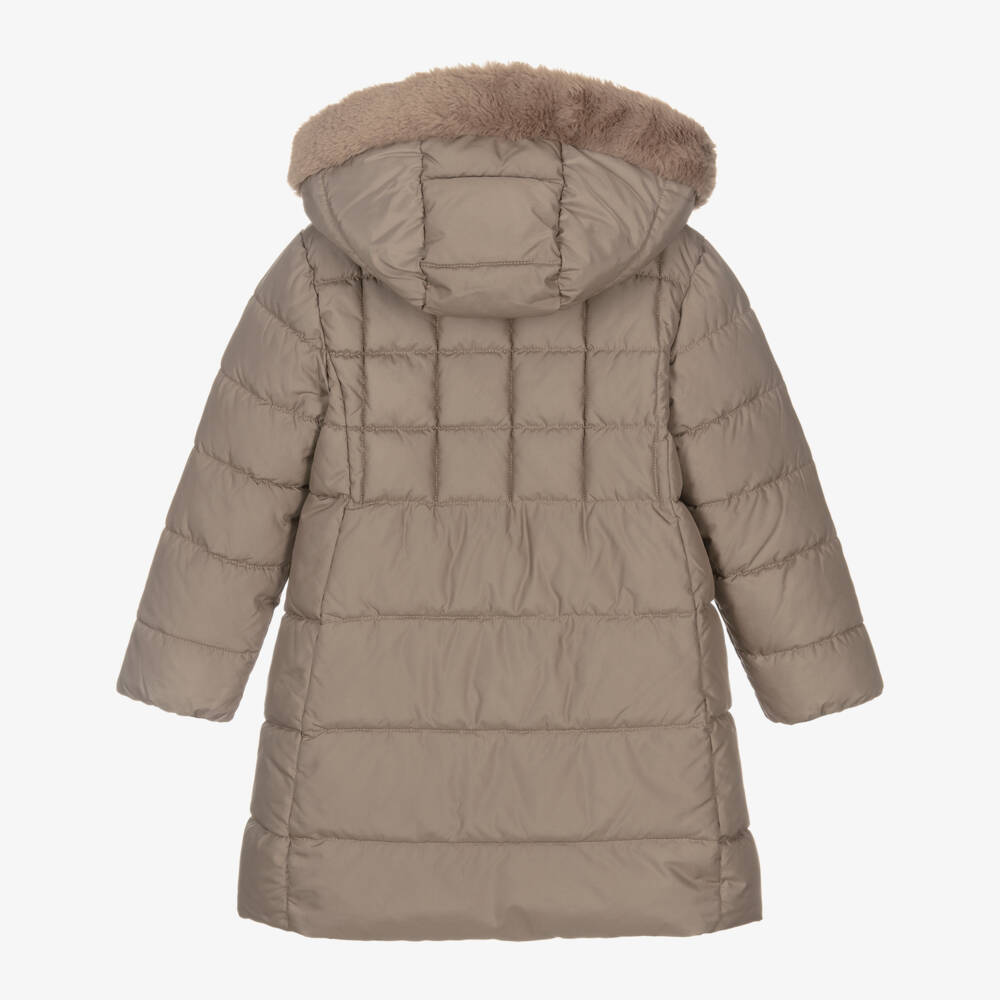 Mayoral-Girls Beige Hooded Puffer Coat | Childrensalon