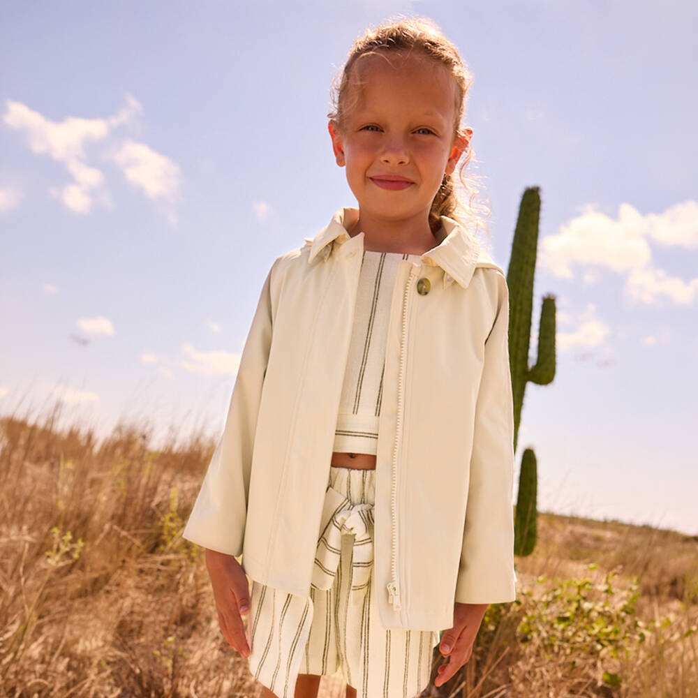 Mayoral-Girls Beige Hooded Trench Jacket | Childrensalon