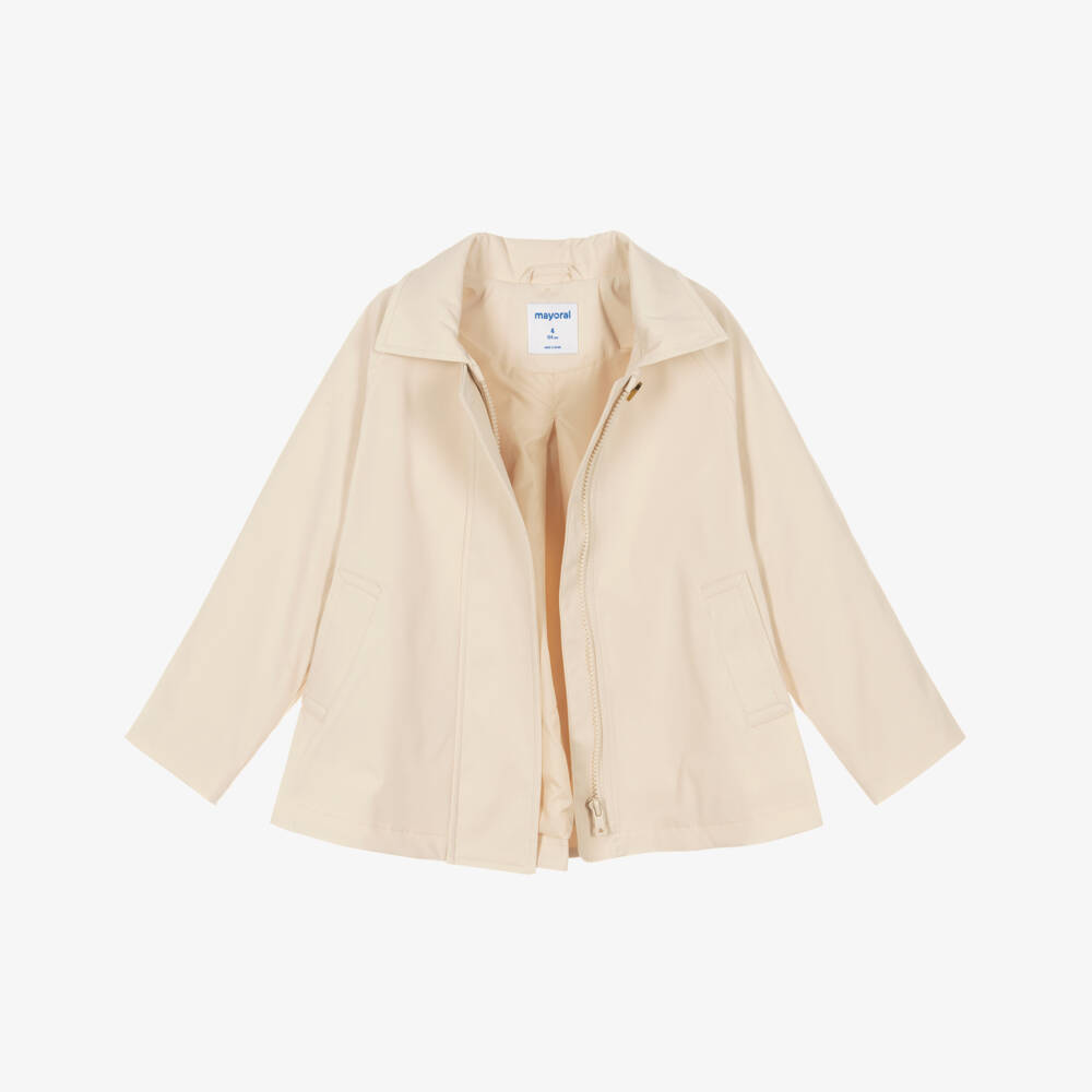 Mayoral-Girls Beige Hooded Trench Jacket | Childrensalon