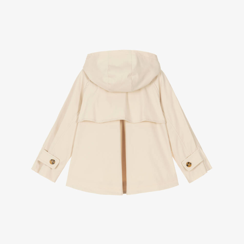 Mayoral-Girls Beige Hooded Trench Jacket | Childrensalon