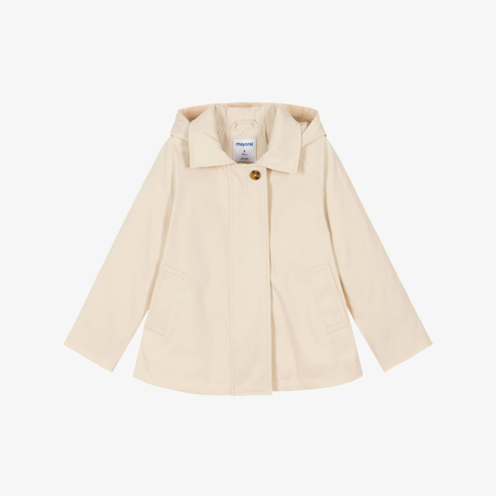 Mayoral-Girls Beige Hooded Trench Jacket | Childrensalon