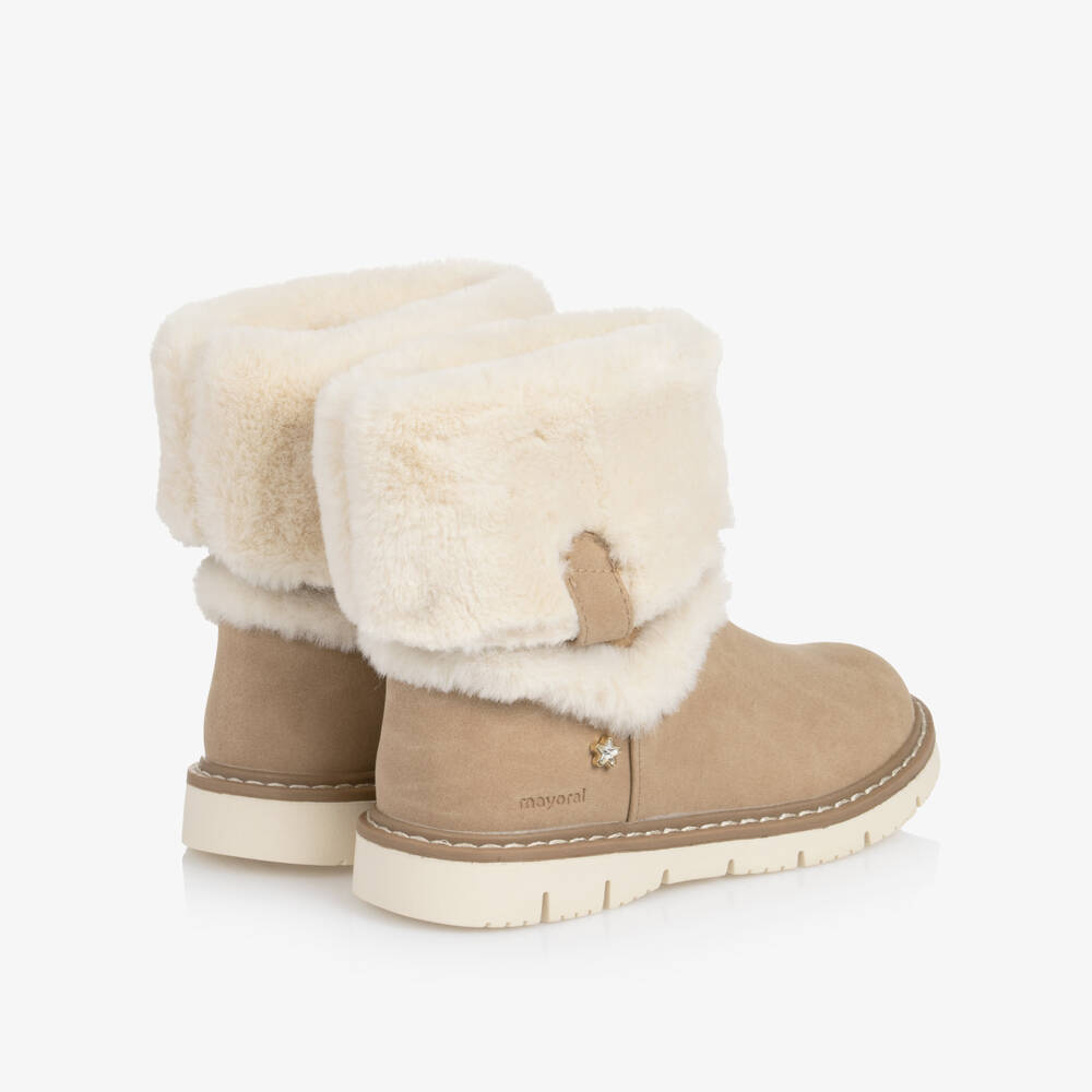 Mayoral-Girls Beige & Ivory Faux Suede & Fur Trim Boots | Childrensalon