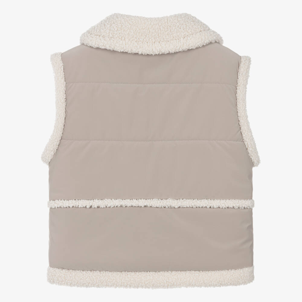 Mayoral-Girls Beige & Ivory Sherpa Trim Gilet | Childrensalon