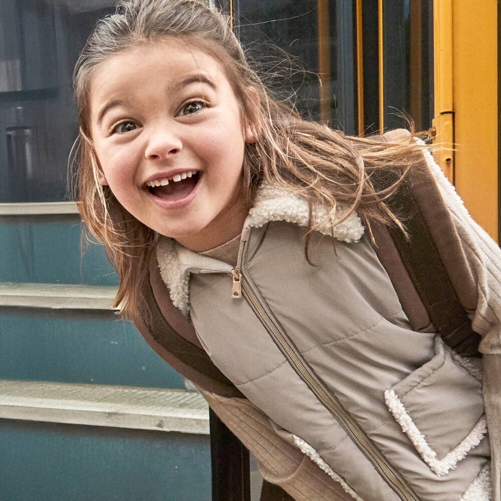 Mayoral-Girls Beige & Ivory Sherpa Trim Gilet | Childrensalon