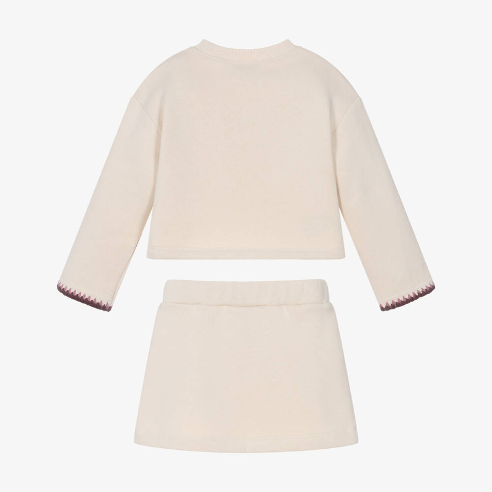 Mayoral-Girls Beige Jersey Skirt Set with Heart | Childrensalon