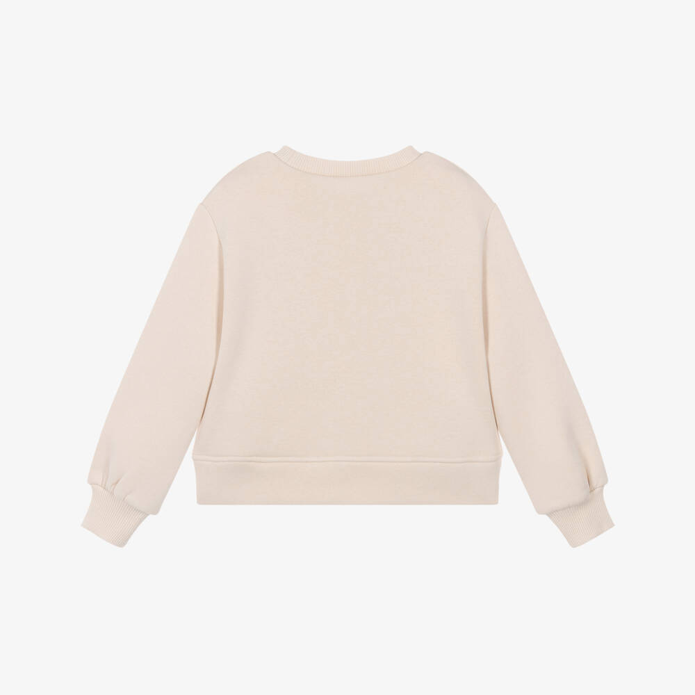 Mayoral-Girls Beige Jersey Sweatshirt with Pink Heart Motifs | Childrensalon