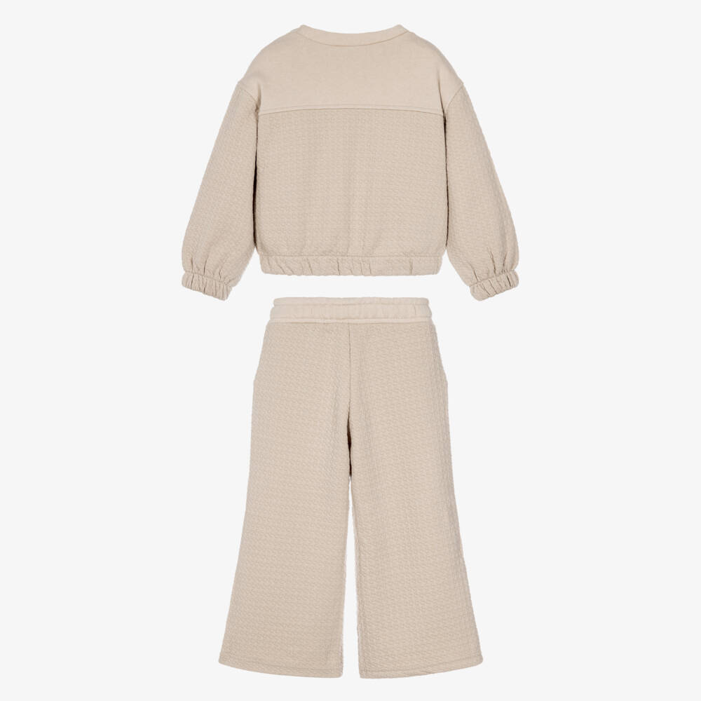 Mayoral-Girls Beige Jersey Wide-Leg Trouser Set | Childrensalon