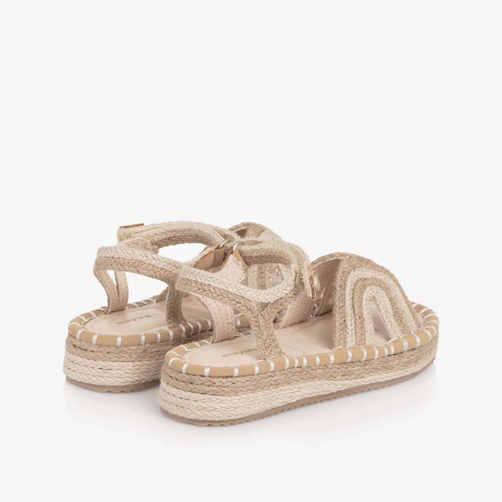 Mayoral-Girls Beige Jute Flatform Espadrille Sandals | Childrensalon