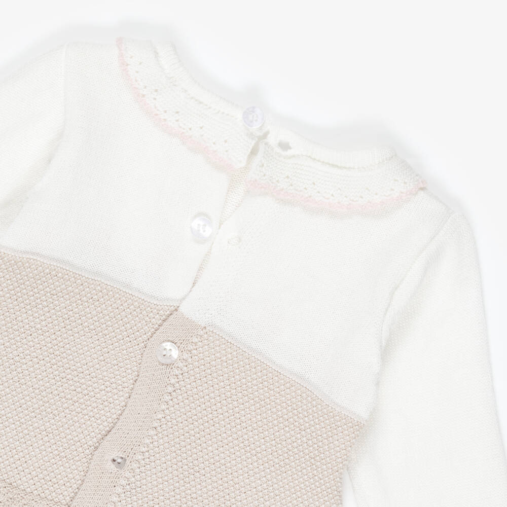 Mayoral Для новорожденных-Girls Beige Knitted 2 Piece Babygrow with Scalloped Trim | Childrensalon