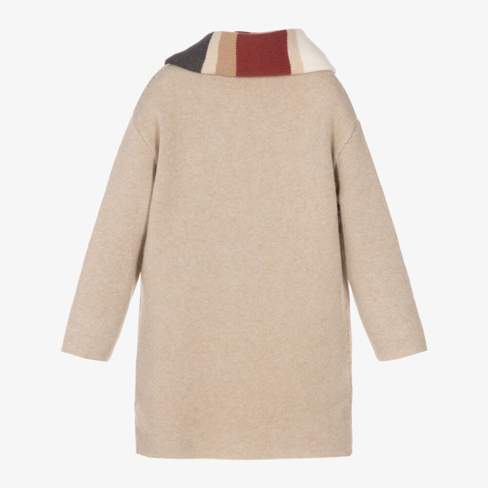 Mayoral-Girls Beige Knitted Dog Dress with Scarf | Childrensalon