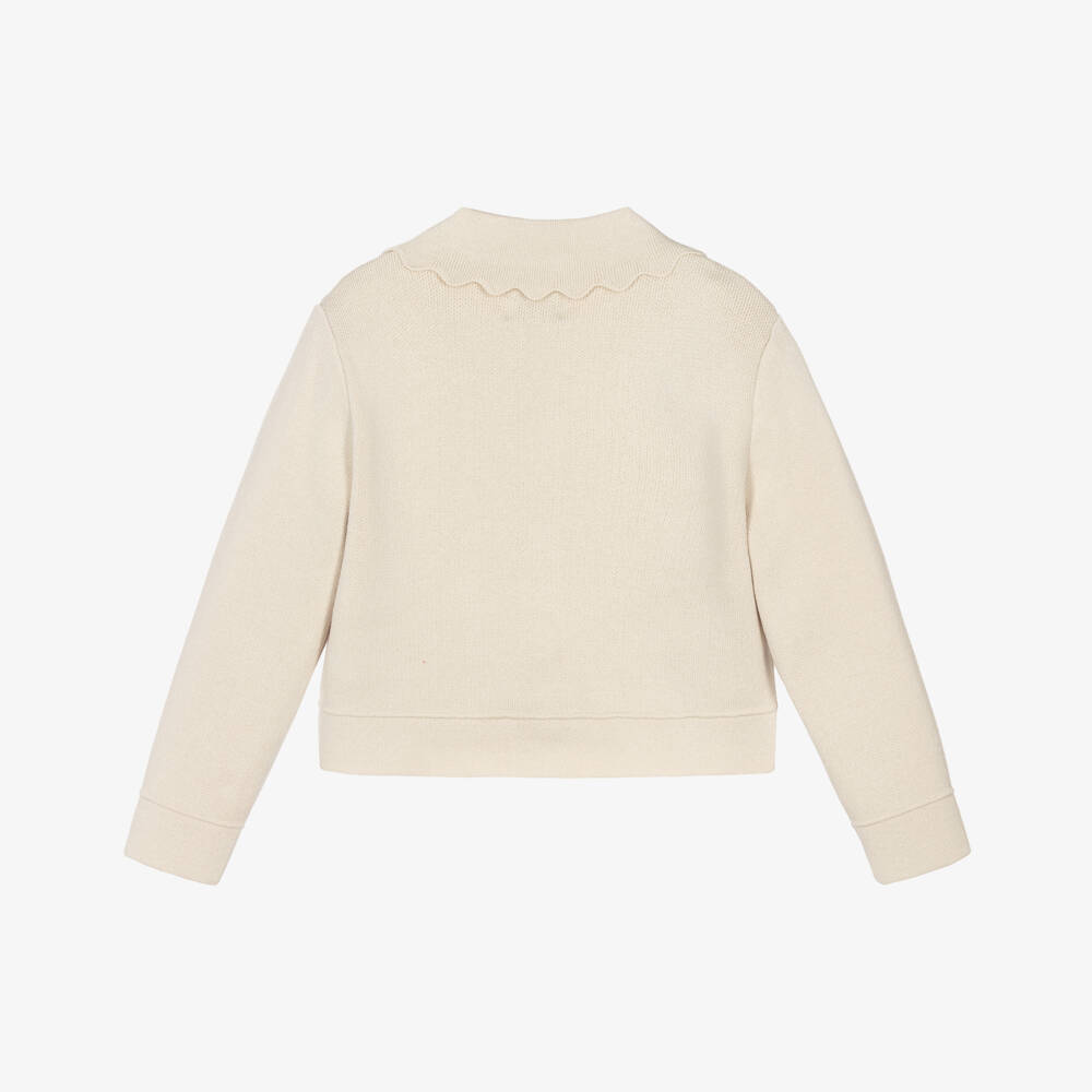 Mayoral-Girls Beige Knitted Jacket with Scalloped Trims | Childrensalon