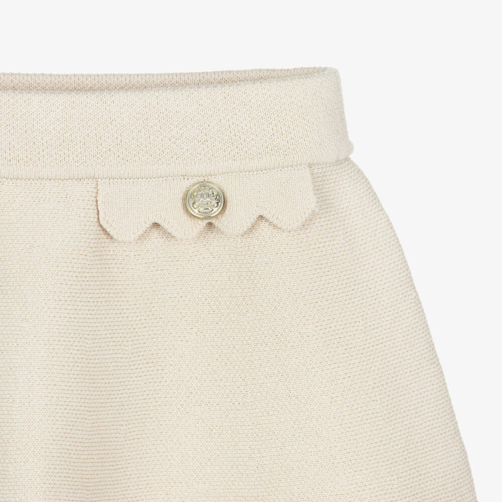 Mayoral-Girls Beige Knitted Skirt with Scalloped Trims | Childrensalon