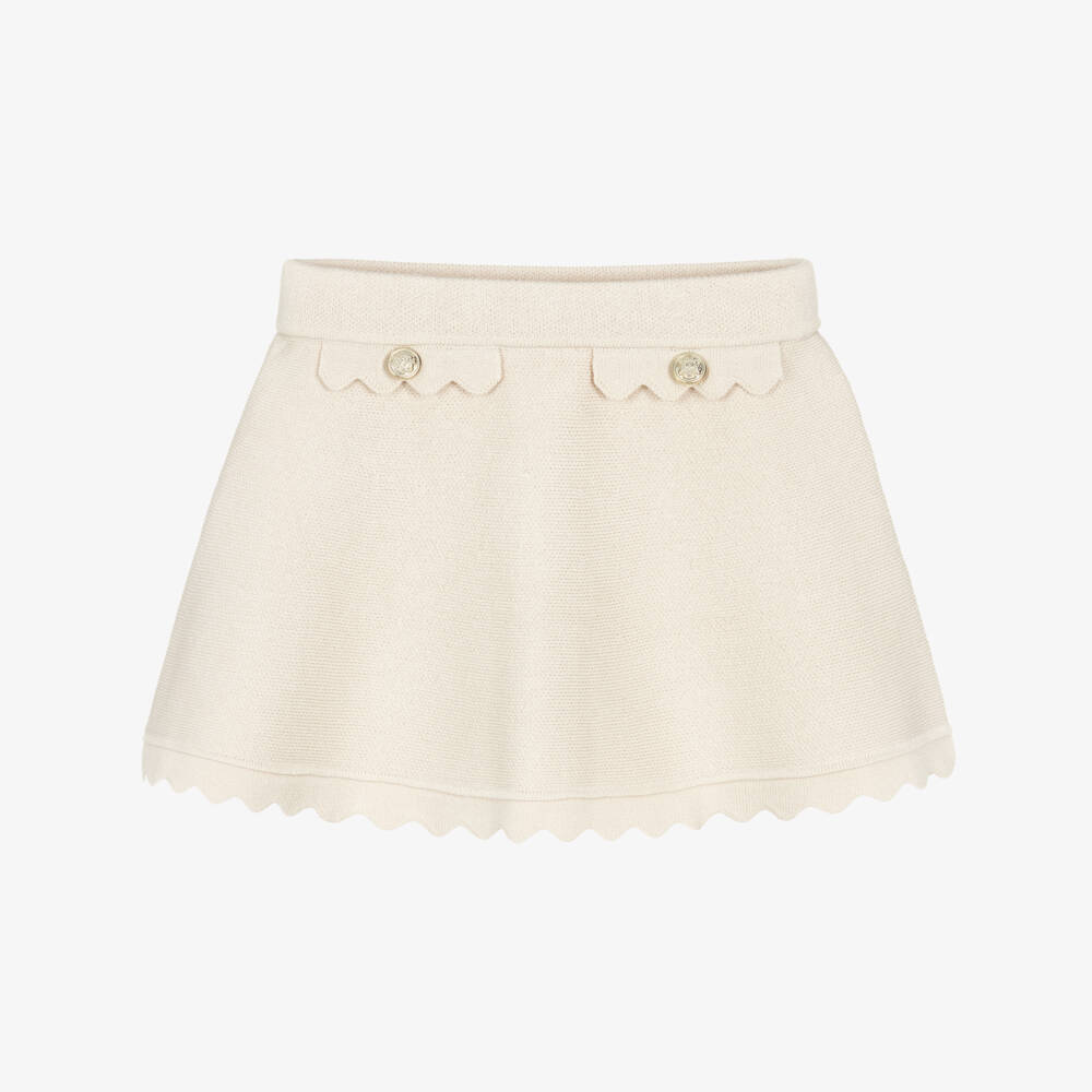Mayoral-Girls Beige Knitted Skirt with Scalloped Trims | Childrensalon