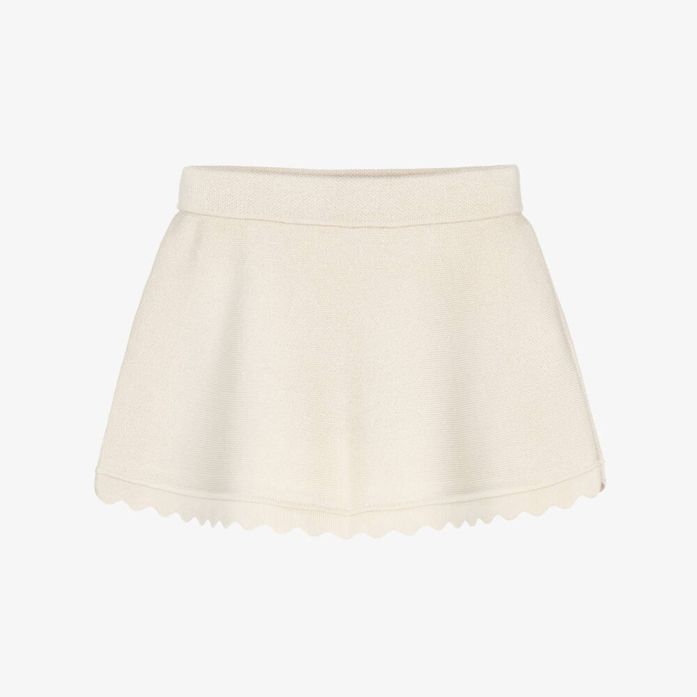 Mayoral-Girls Beige Knitted Skirt with Scalloped Trims | Childrensalon