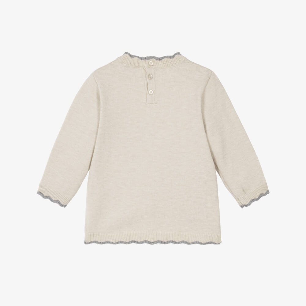 Mayoral-Girls Beige Knitted Sweater Dress with Ballerina Bear | Childrensalon
