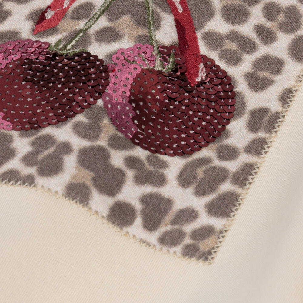 Mayoral-Girls Beige Leopard Print & Sequin Cherry Hooded Dress | Childrensalon