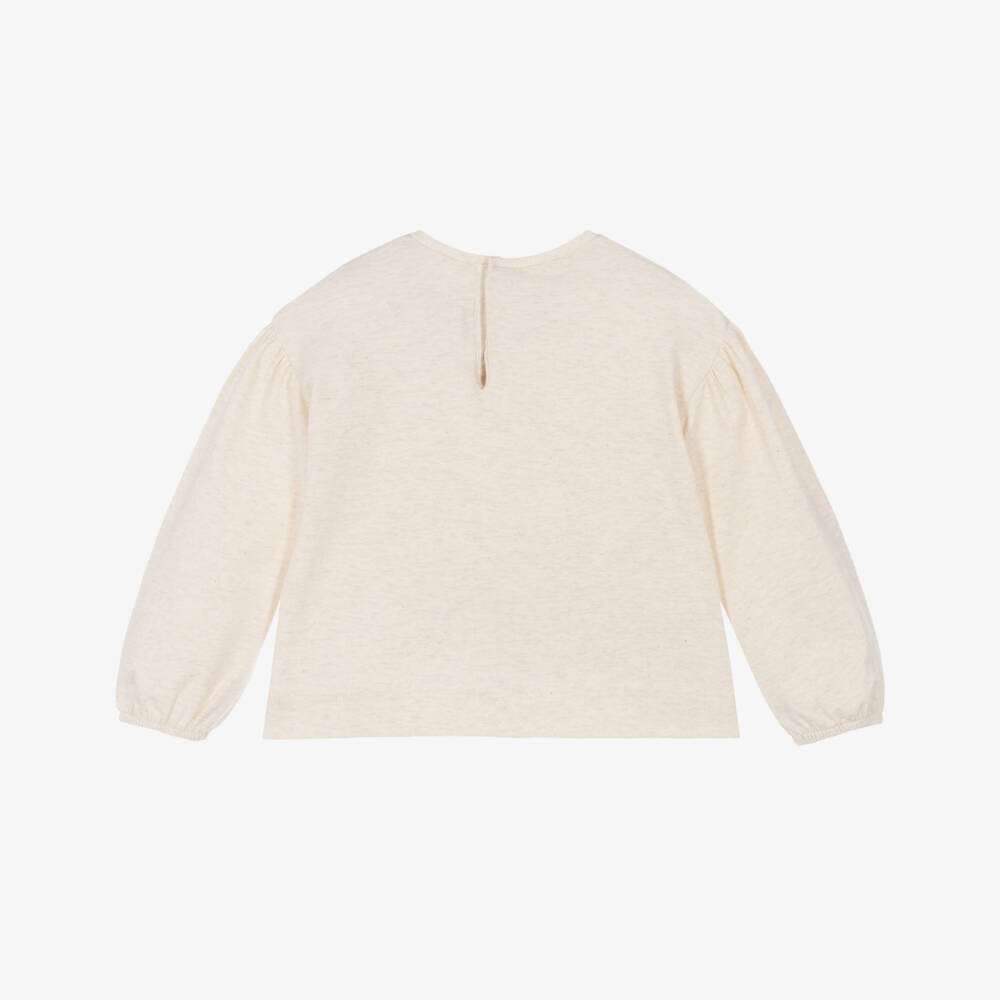Mayoral-Girls Beige Marl Cotton Top with Ballerina Graphic | Childrensalon
