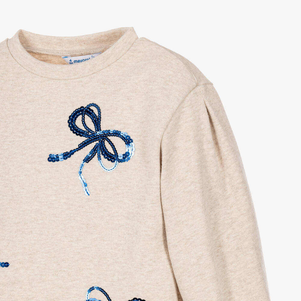 Mayoral-Girls Beige Marl & Navy Blue Leggings Set | Childrensalon