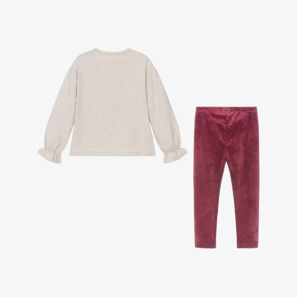 Mayoral-Girls Beige Marl & Raspberry Red Leggings Set | Childrensalon