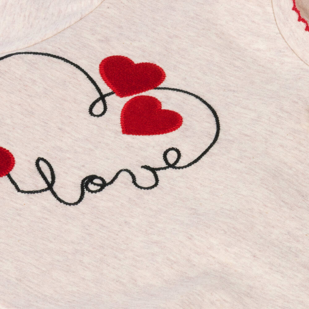 Mayoral-Girls Beige Marl & Red Love Heart Skirt Set | Childrensalon