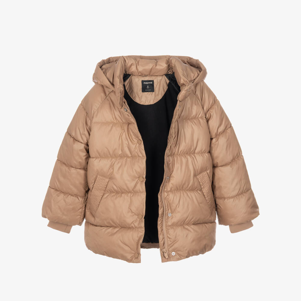 Mayoral-Girls Beige Padded Puffer Coat | Childrensalon