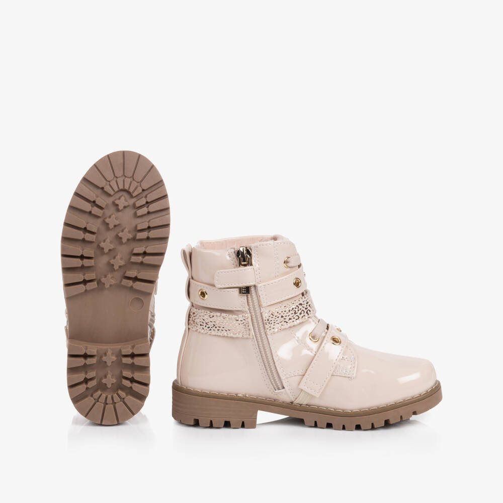 Mayoral-Girls Beige Patent Faux Leather Ankle Boots | Childrensalon
