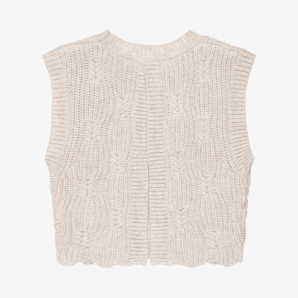 Mayoral-Girls Beige Patterned Knit Slipover | Childrensalon