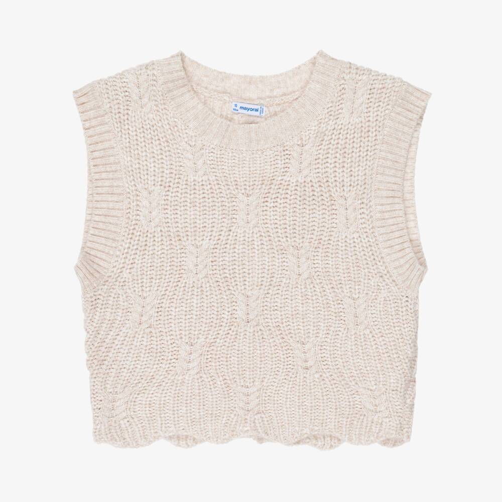 Mayoral-Girls Beige Patterned Knit Slipover | Childrensalon