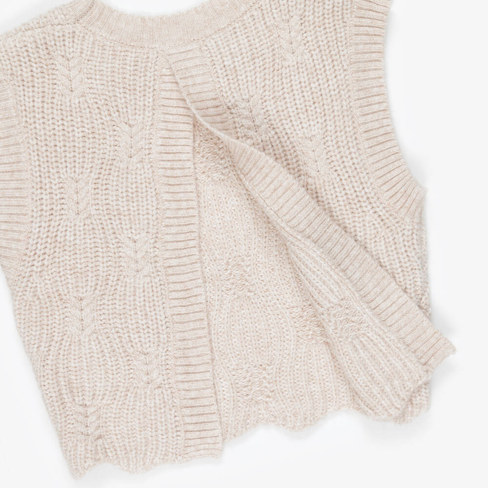 Mayoral-Girls Beige Patterned Knit Slipover | Childrensalon