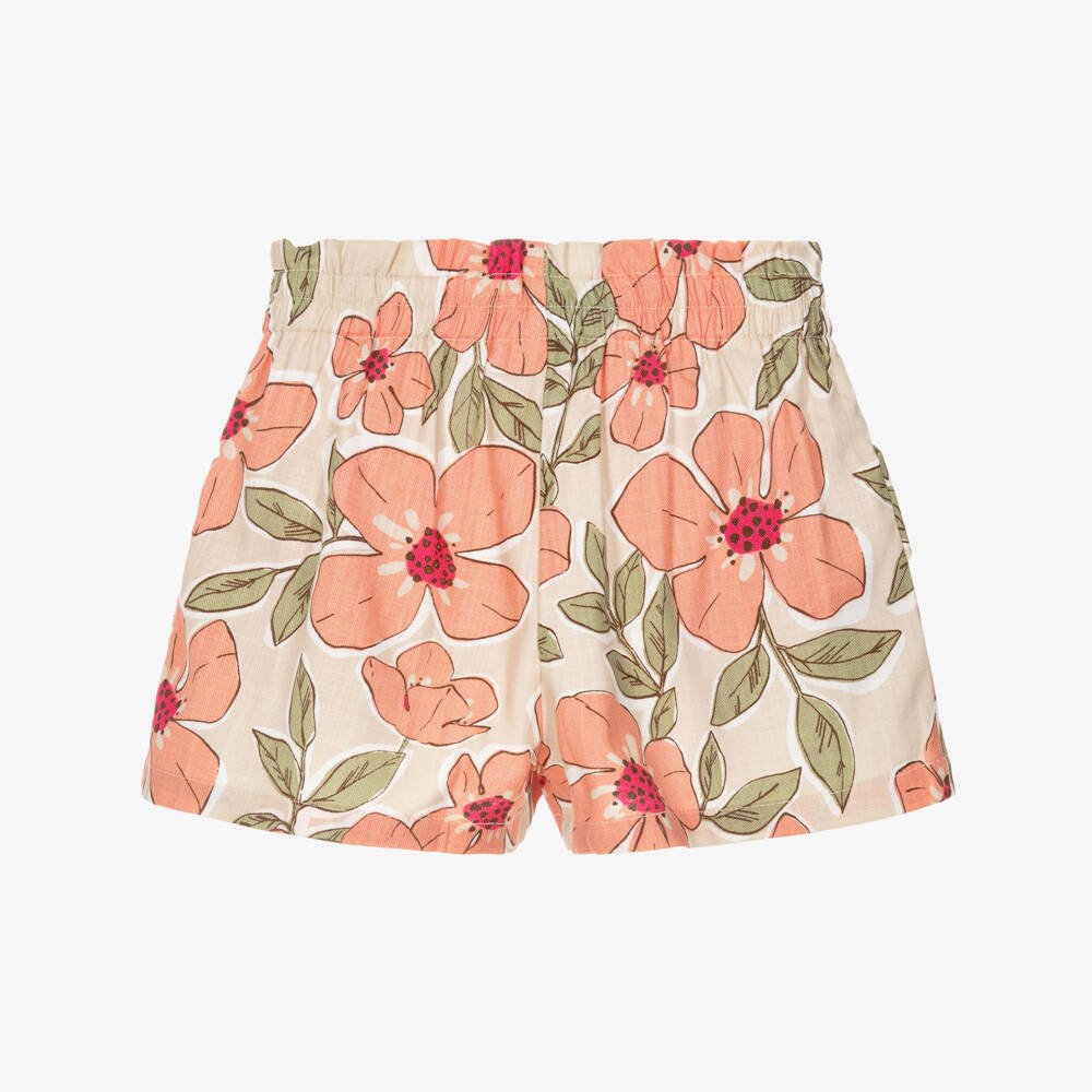 Mayoral-Girls Beige & Pink Floral Shorts | Childrensalon