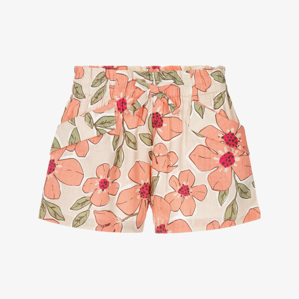 Mayoral-Girls Beige & Pink Floral Shorts | Childrensalon