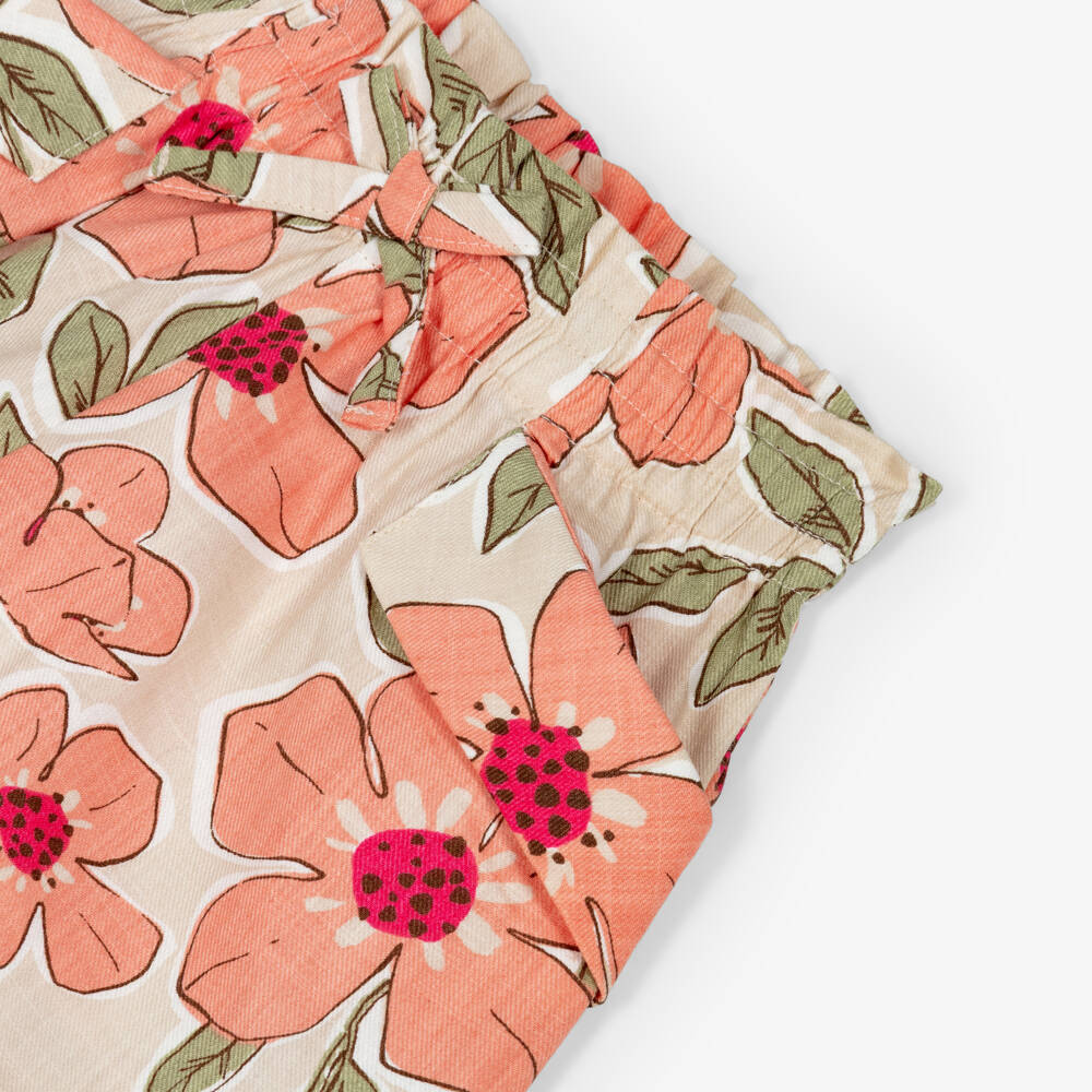 Mayoral-Girls Beige & Pink Floral Shorts | Childrensalon