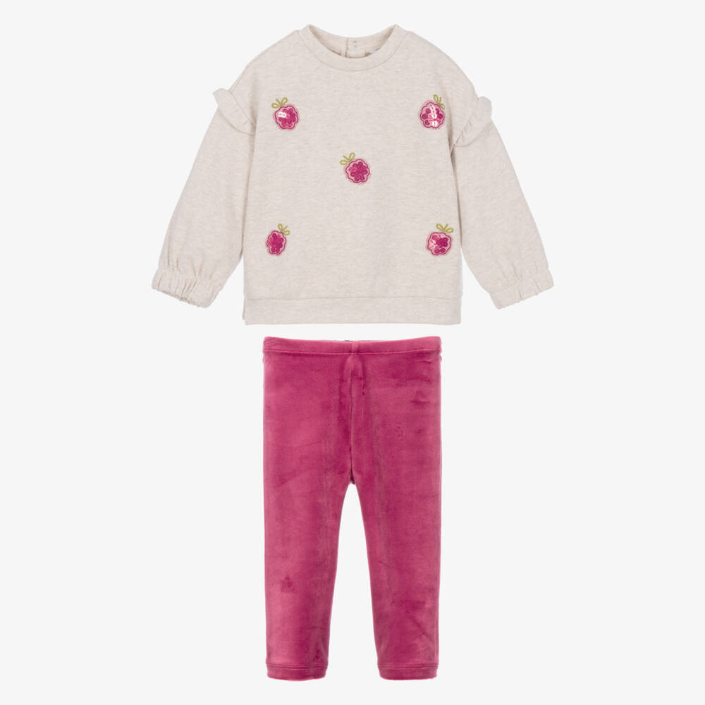 Mayoral-Girls Beige & Pink Sequin Strawberry Leggings Set | Childrensalon