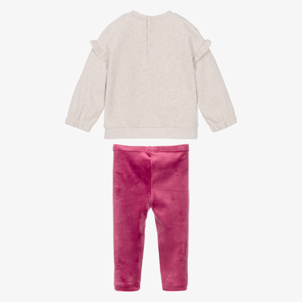 Mayoral-Girls Beige & Pink Sequin Strawberry Leggings Set | Childrensalon