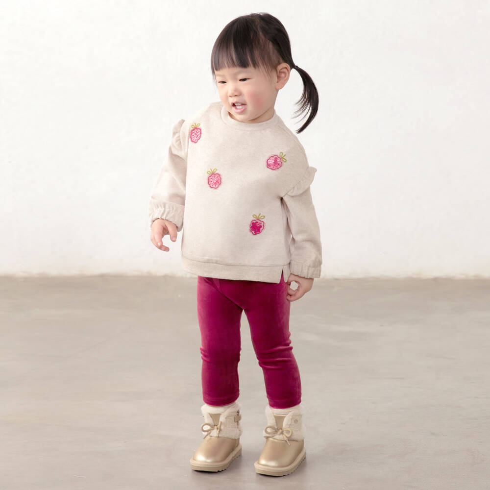 Mayoral-Girls Beige & Pink Sequin Strawberry Leggings Set | Childrensalon