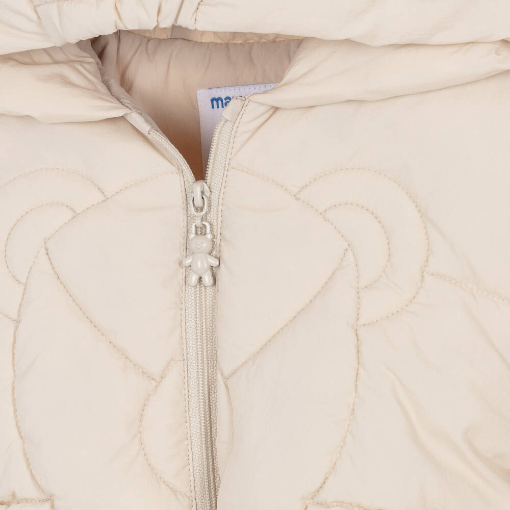 Mayoral-Girls Beige Quilted Bear Puffer Jacket | Childrensalon