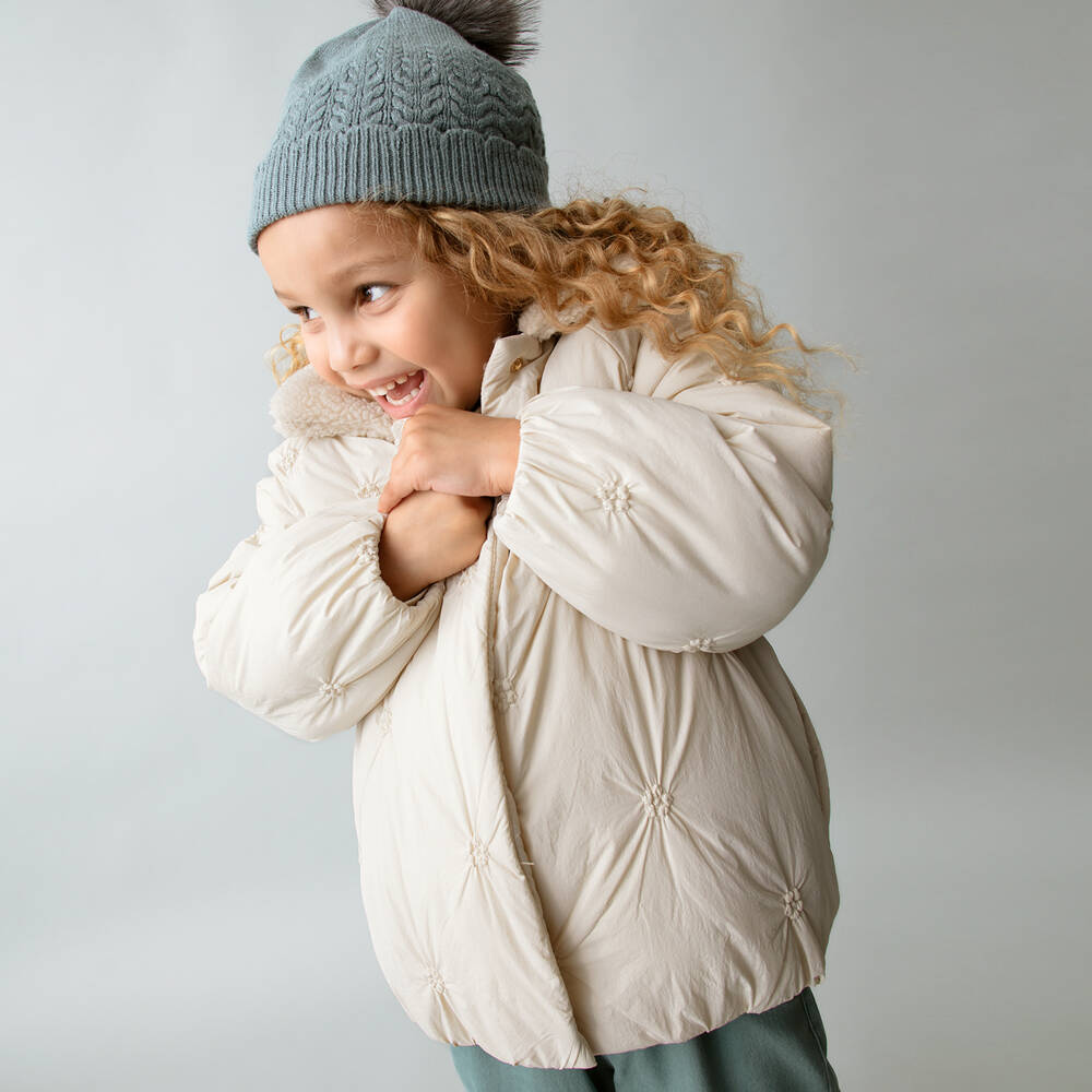 Mayoral-Куртка бежевая стеганая с воротником из шерпы для девочек | Childrensalon