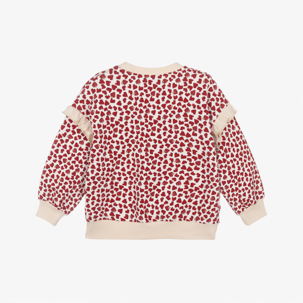 Mayoral-Girls Beige & Red Heart Print Cotton Sweatshirt | Childrensalon