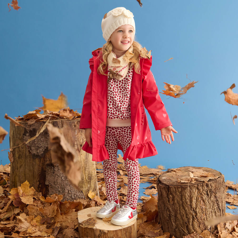 Mayoral-Girls Beige & Red Heart Print Cotton Sweatshirt | Childrensalon