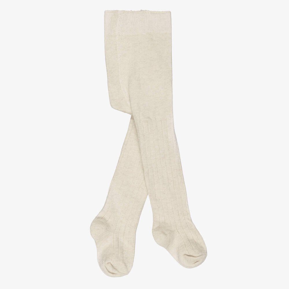 Mayoral-Girls Beige Ribbed Cotton Tights | Childrensalon