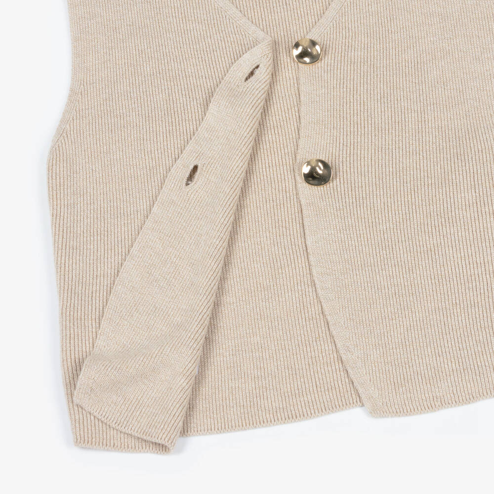 Mayoral-Girls Beige Ribbed Knit Waistcoat | Childrensalon