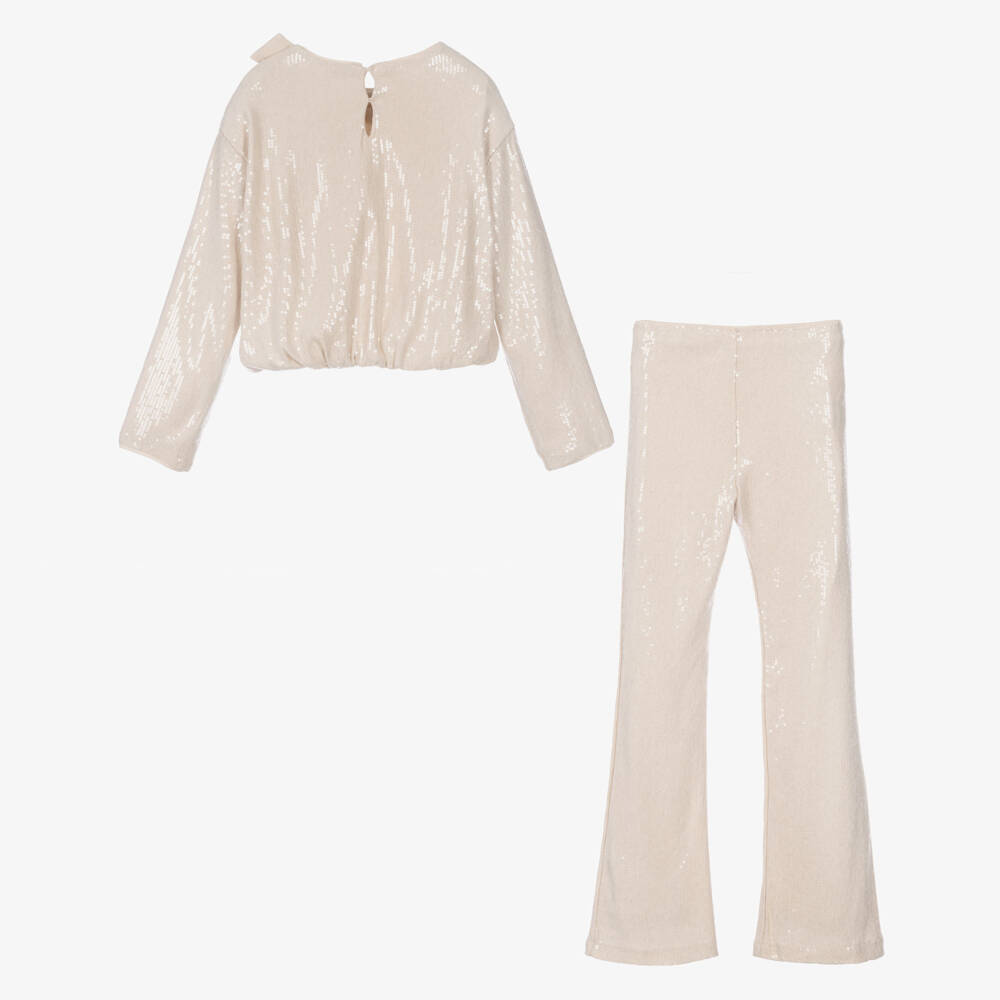 Mayoral-Girls Beige Sequinned Top & Trouser Set | Childrensalon