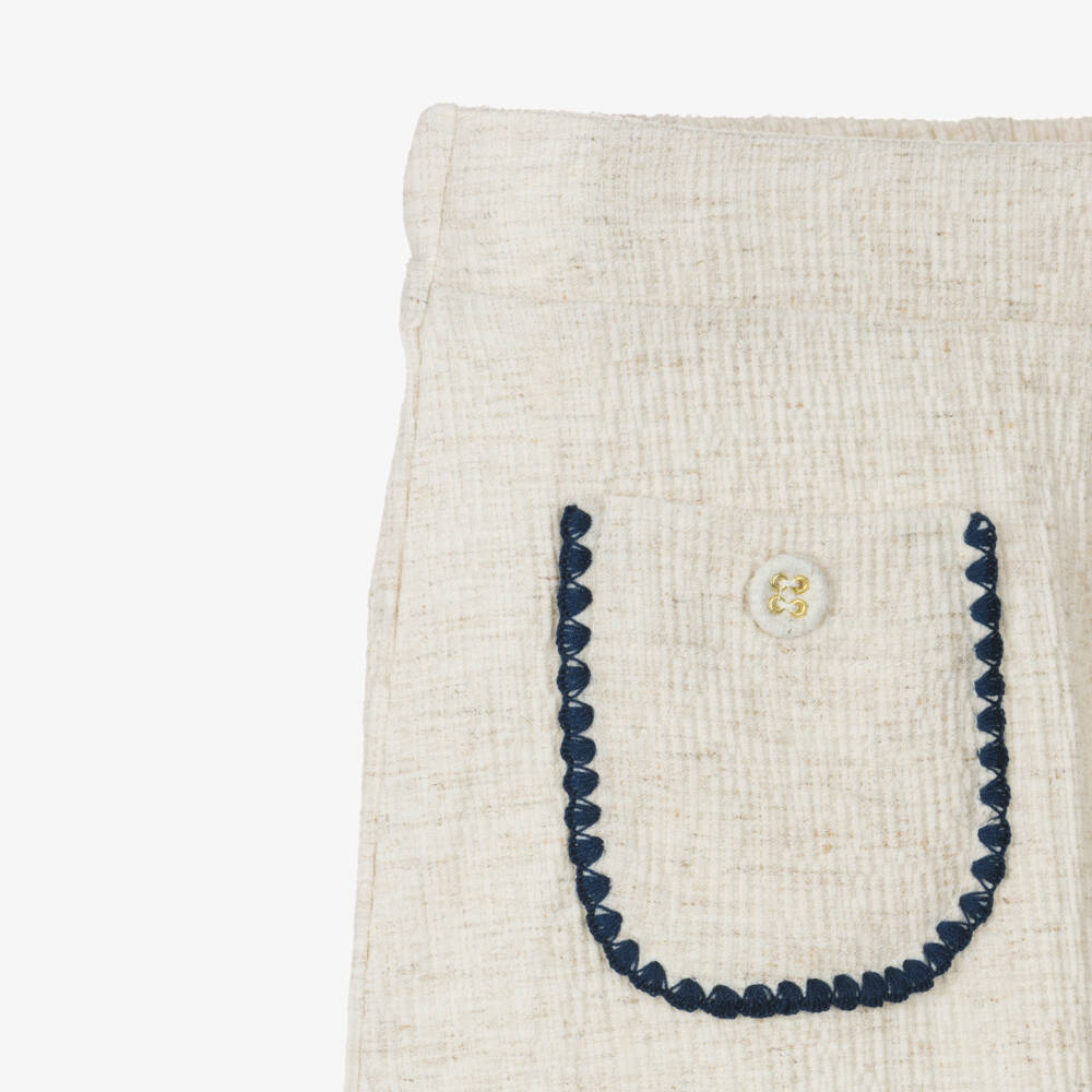 Mayoral-Girls Beige Shorts with Embroidered Pockets | Childrensalon