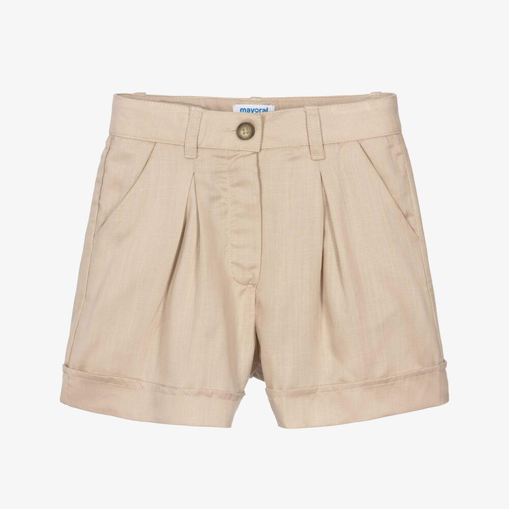 Mayoral-Girls Beige Shorts with Turn-ups | Childrensalon